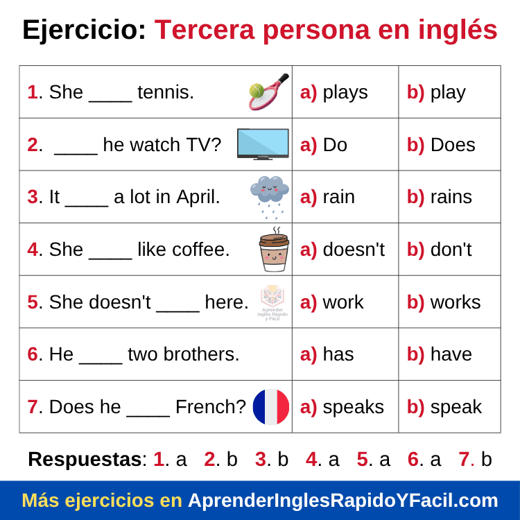 ejercicios de tercera persona en inglés